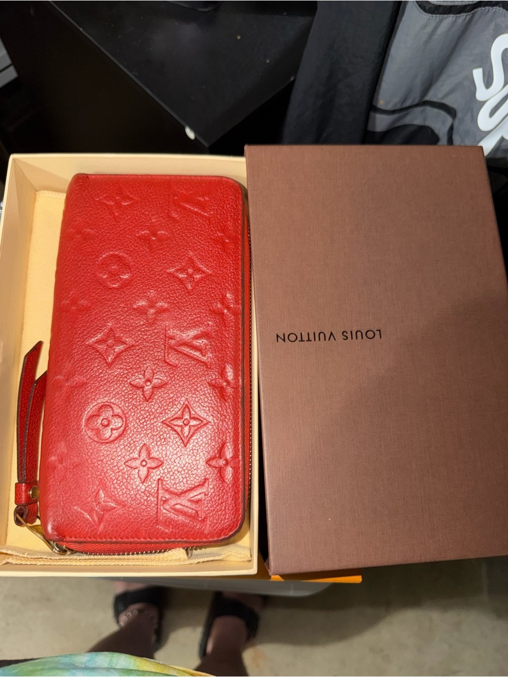 Louis Vuitton Red Embossed Monogram Zip Wallet
